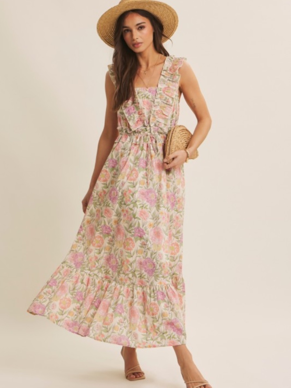 Blooming Floral Ruffled Cotton Maxi Dress